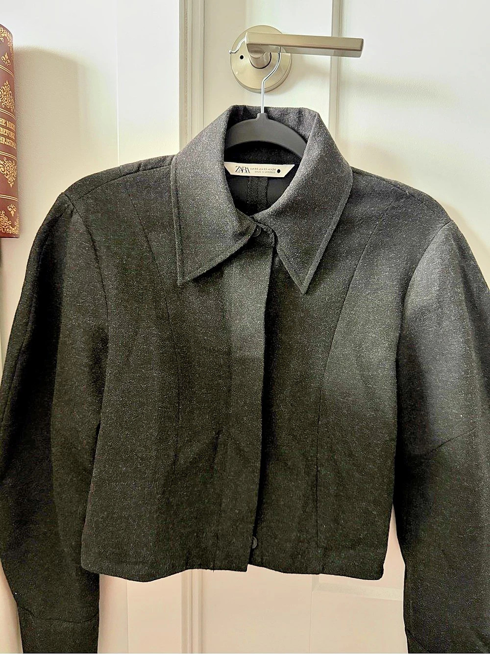 Zara ZW Collection Cropped Wool Blend Coat Black XS